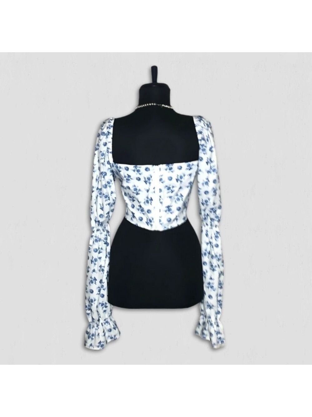 Vintage Y2K Floral Cropped Top Blue and White Medium - Picture 4 of 13